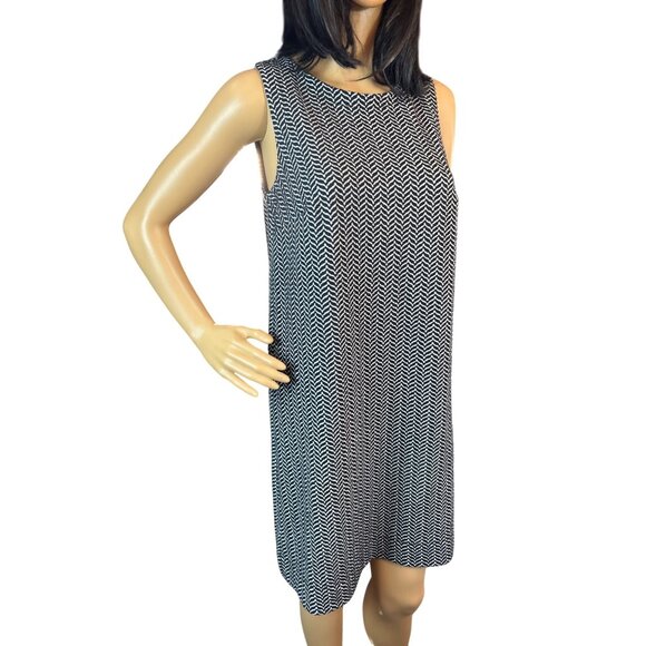 LOFT Sleeveless Knit Chevron Shift Dress in‎ Black/White Size Small - Picture 2 of 5